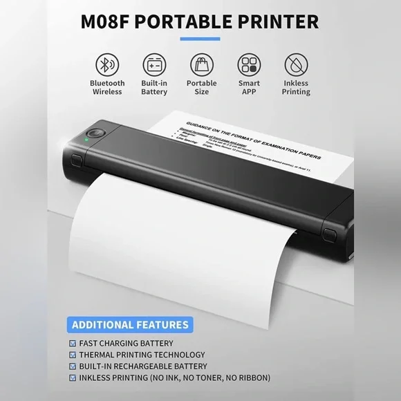 A4 Portable Blutooth Thermal Printer Supports A4 Paper Compatible with Phone